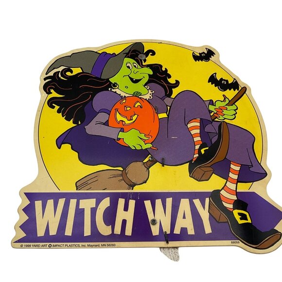 Vintage Impact Plastics 1999 Halloween Yard Sign Witch Way Retro - Picture 1 of 9